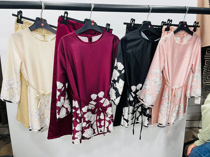 Satin Floral Tunic and Trousers Set