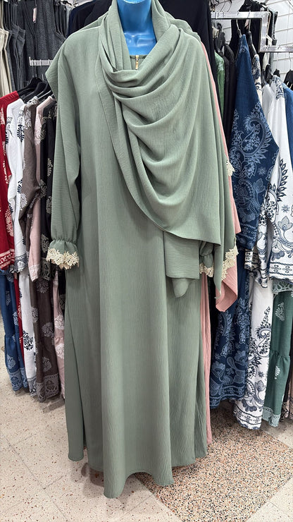 Sage Green Crinkle Abaya