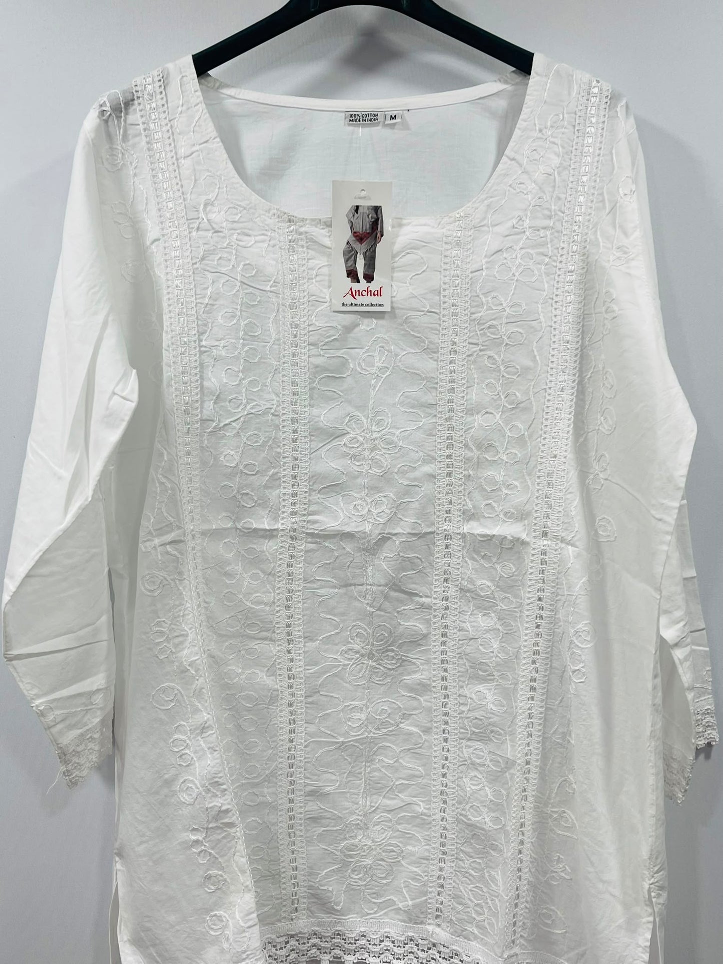 Women’s White Embroidered Cotton Kurti