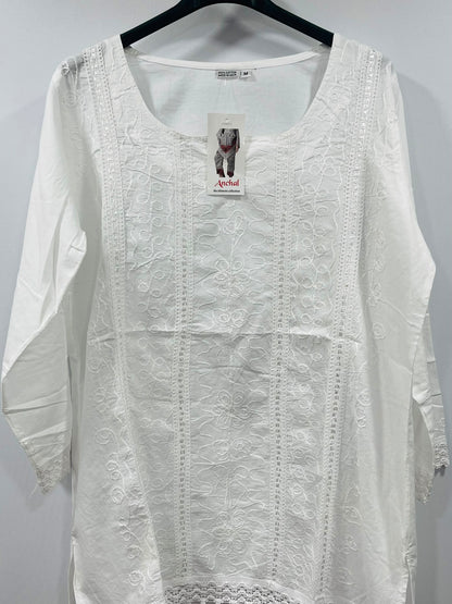Women’s White Embroidered Cotton Kurti