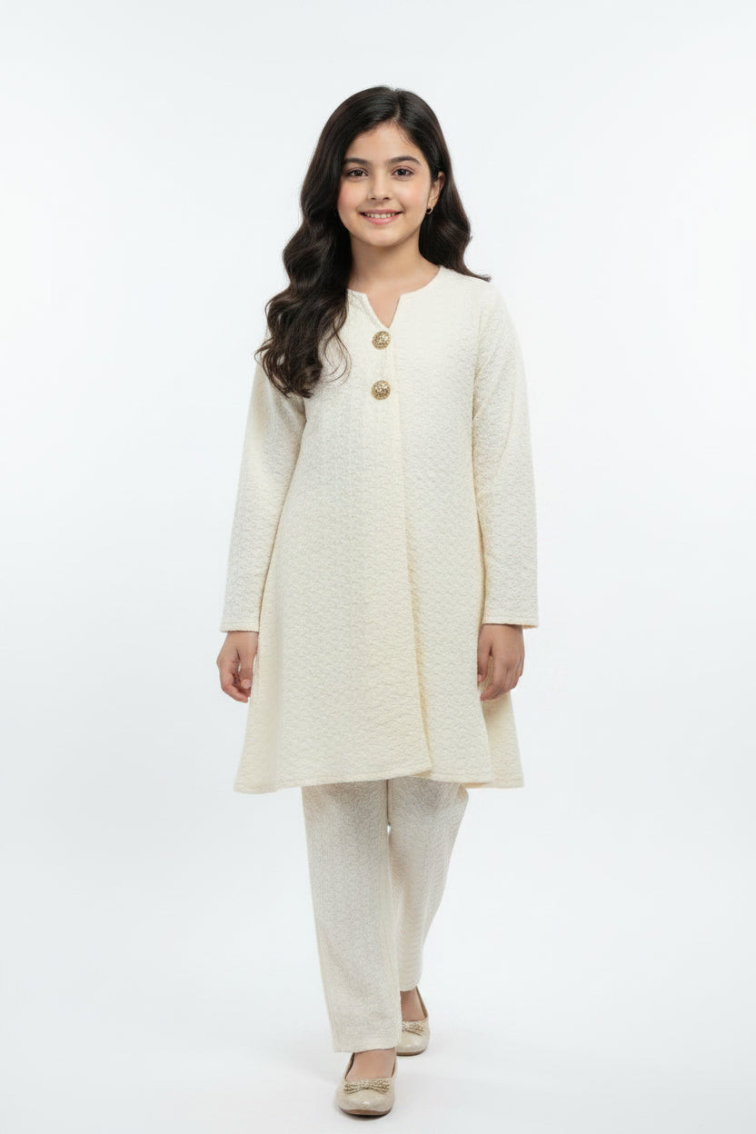 Girls Textured 2-Piece Suit with Trouser