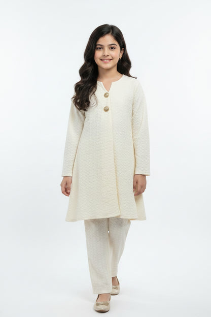 Girls Textured 2-Piece Suit with Trouser