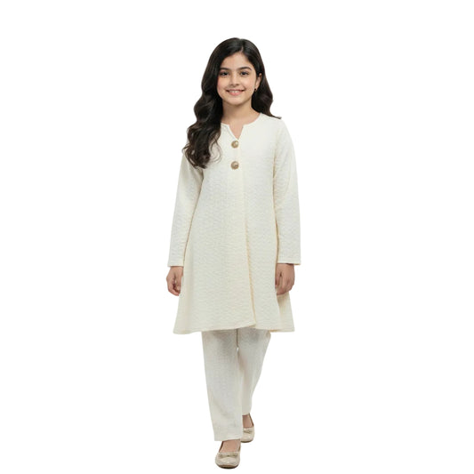 Girls Textured 2-Piece Co-ord Suit | Long Shirt & Trouser Set