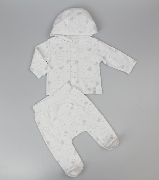 Baby 2pc Cotton Rib Jacket/Jogger Set - White (0-6m) (PK6) J13809