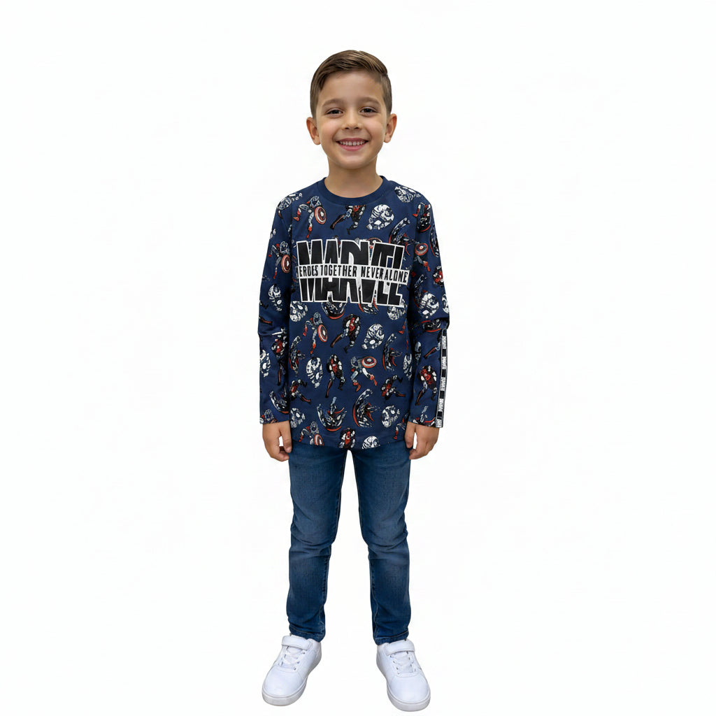 Kids Marvel Heroes Long Sleeve T-Shirt | Boys Graphic Tee