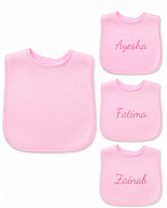 Personalised Plain Pink Velcro Baby Bib – Soft Cotton Infant Feeding Bib