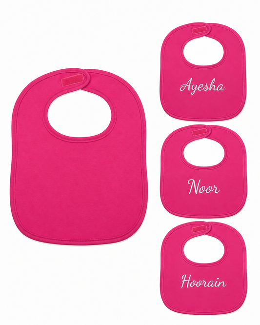 Personalised Plain Velcro Baby Bib – Soft Cotton Infant Feeding Bib