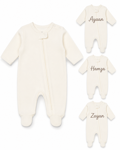 Personalized Plain Cream Sleep Suit