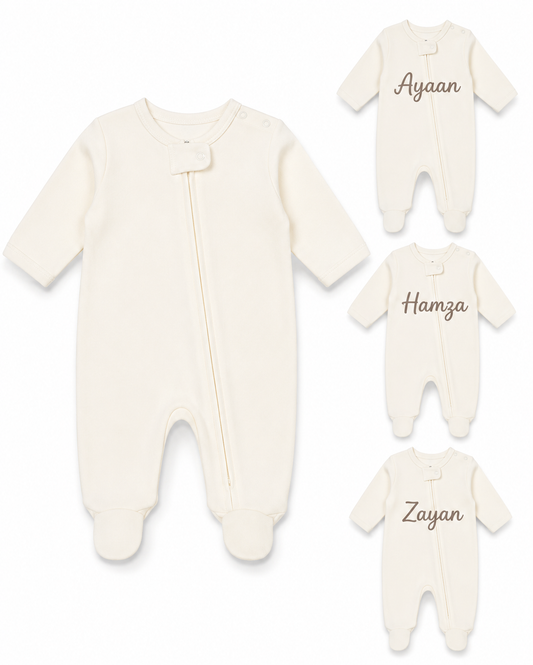 Personalized Plain Cream Sleep Suit