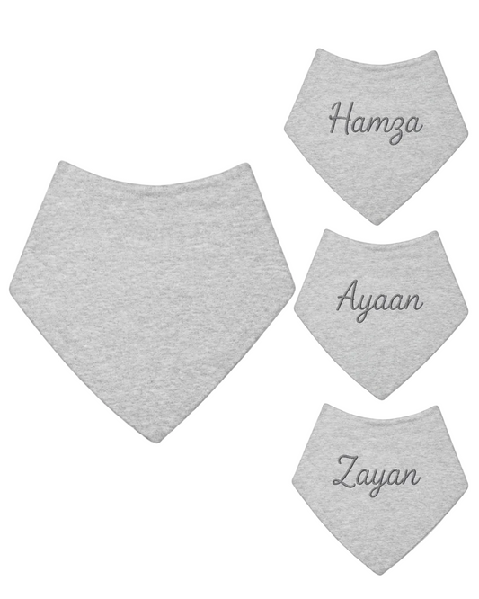 Personalized Plain Grey Bandana Baby Bib – Custom Cotton Bib