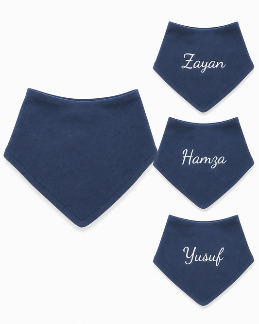 Personalized Plain Navy Bandana Baby Bib – Custom Cotton Bib
