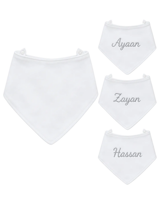 Personalized Plain White Bandana Baby Bib – Custom Cotton Bib