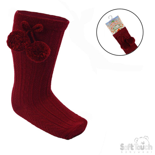 BURGUNDY 'ELEGANCE' POM POM KNEE LENGTH SOCKS (0-24 MONTHS) S355-BU
