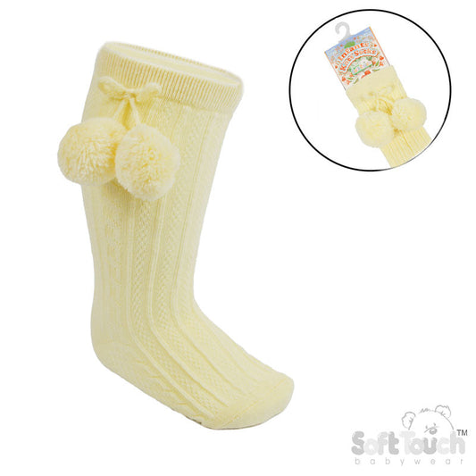 LEMON 'ELEGANCE' POM POM KNEE LENGTH SOCKS (0-24 MONTHS) S355-LEM