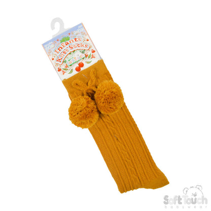 MUSTARD 'ELEGANCE' POM POM KNEE LENGTH SOCKS (0-24 MONTHS) S355-M