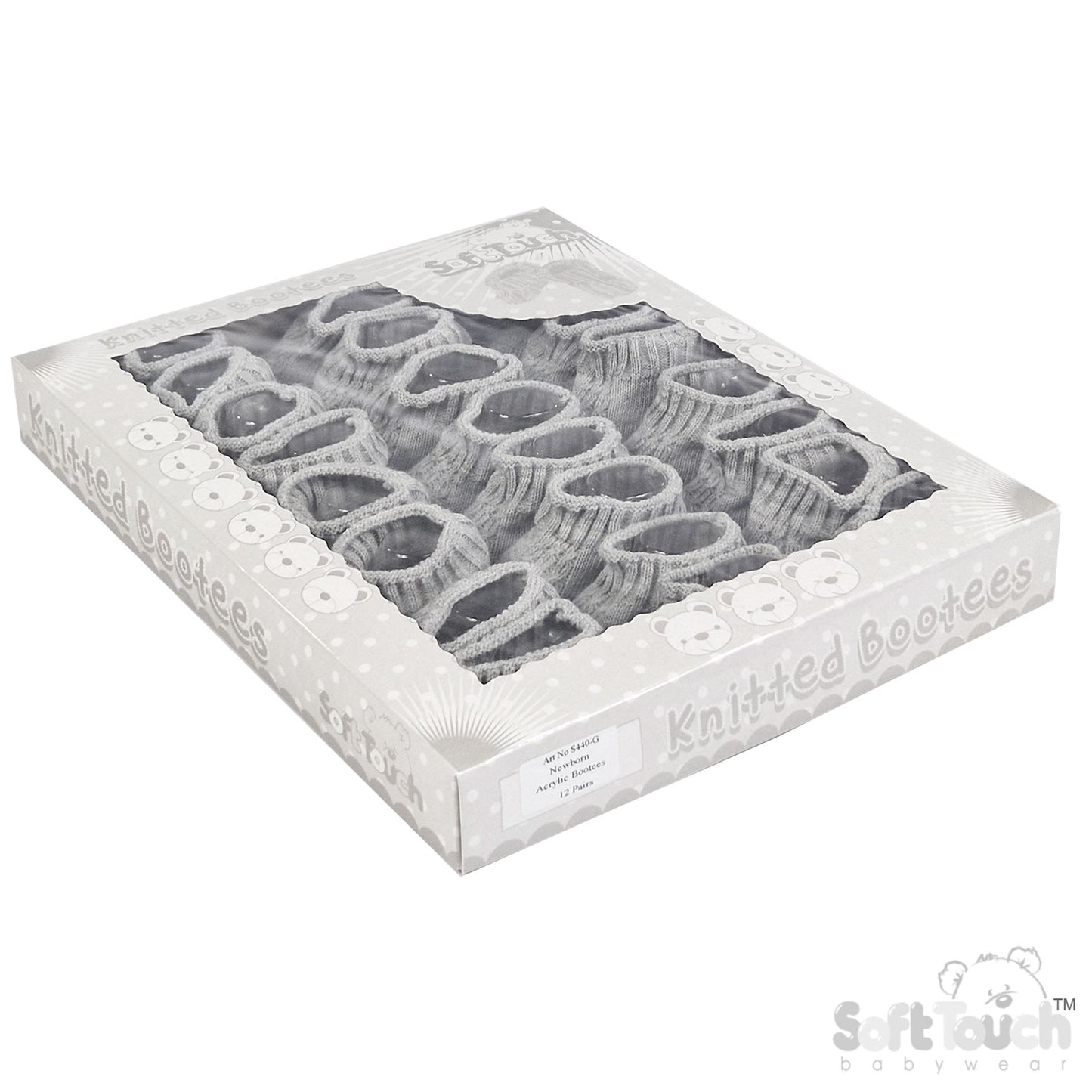 GREY ACRYLIC BABY BOOTEES W/CHAIN KNIT - S440G