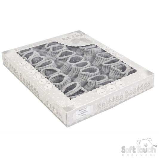 GREY ACRYLIC BABY BOOTEES W/CHAIN KNIT - S440G
