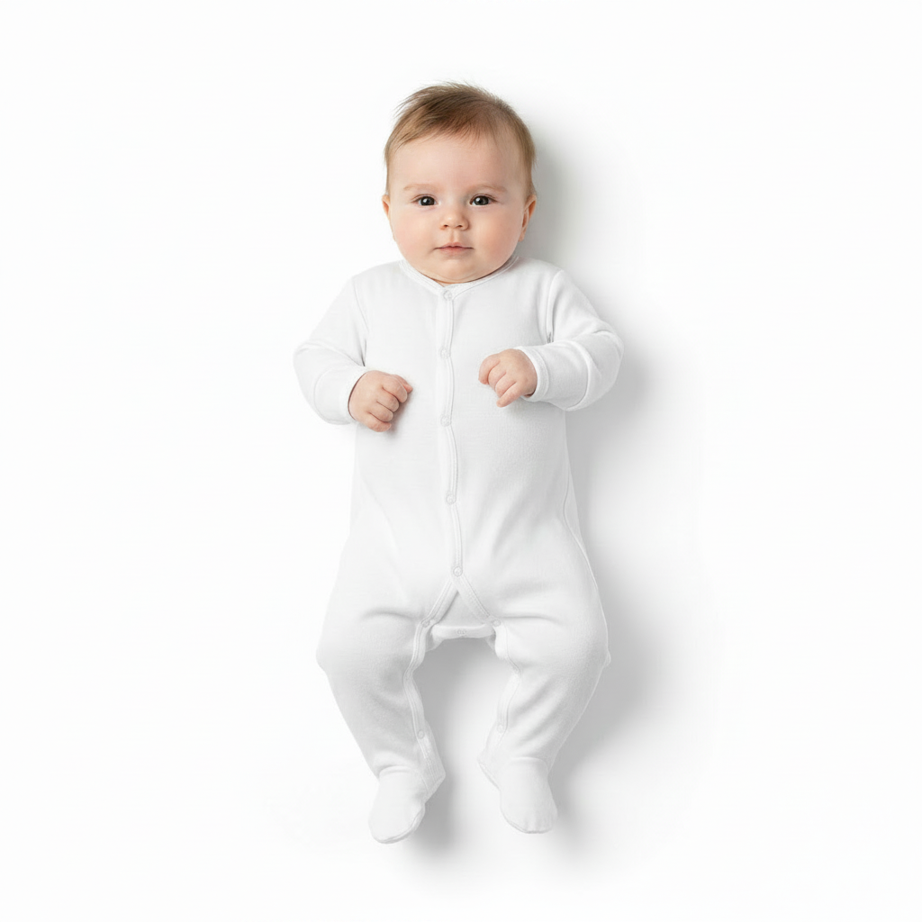Infants Plain White Sleep Suit