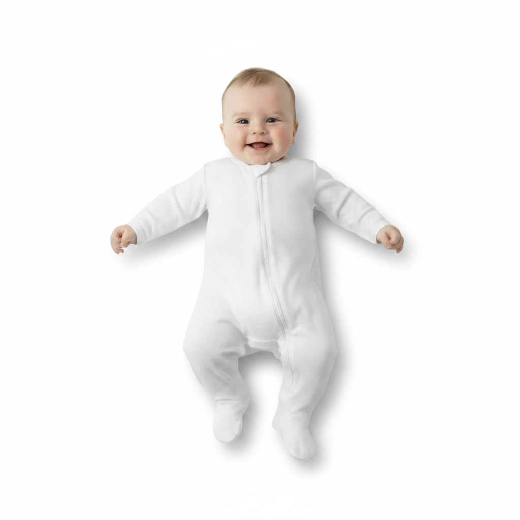 Infants Plain White Sleep Suit