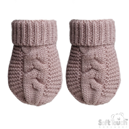 RED INFANTS RECYCLED ACRYLIC CABLE KNIT MITTENS - (NB-12 Months) (PK12) EBM800-R