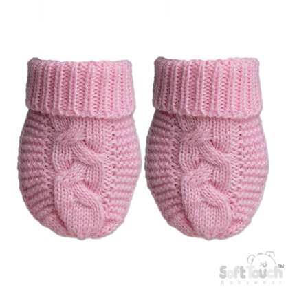 RED INFANTS RECYCLED ACRYLIC CABLE KNIT MITTENS - (NB-12 Months) (PK12) EBM800-R