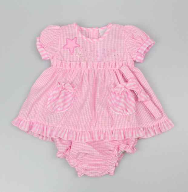 3pc Baby Girls Dress Set - Pink Checker (0-9m)