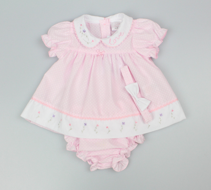 3pc Baby Girls Dress Set - Polka Pink (NB-6m)