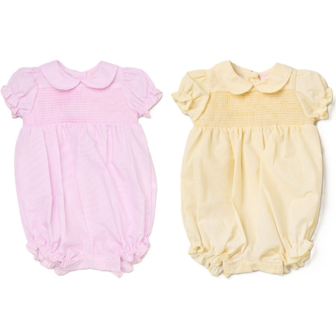Baby Girls Smocked Romper - Lemon/Pink (0 9M)