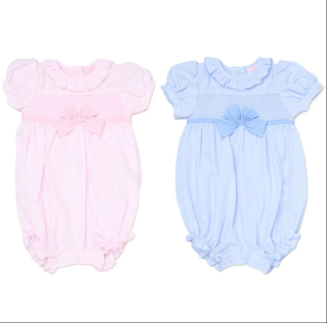 Baby Girls Smocked Romper - Bow Sky/Pink (0-9M)
