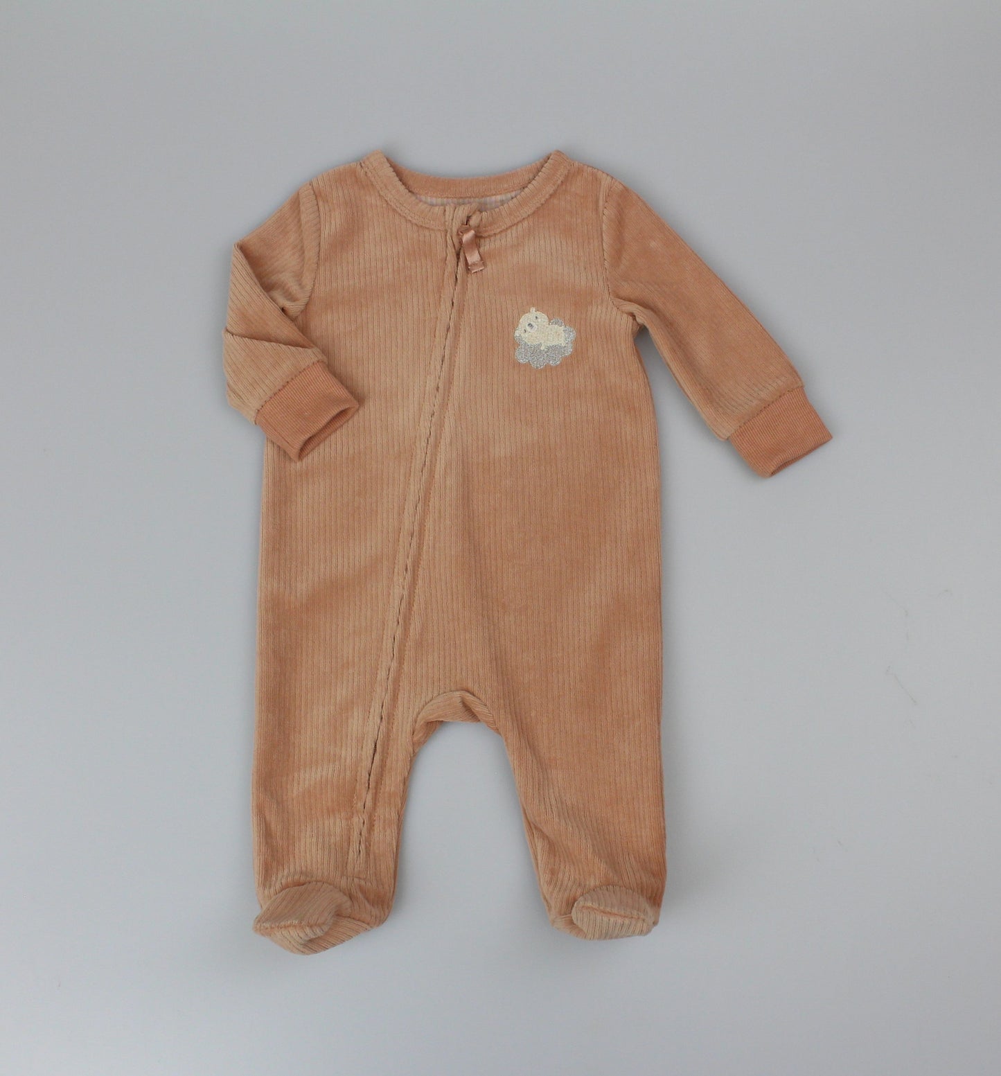 Velour All in One Sleepsuit - Almond/Bear(0-6M) (PK6) H13519