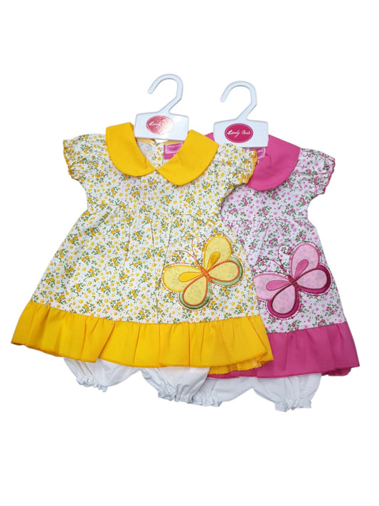 Baby Dress - Yellow/Pink Floral (0-9months) (PK6) DRS19