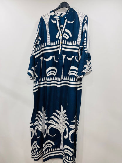 Vibrant Tropical Print Kaftan Maxi Dress