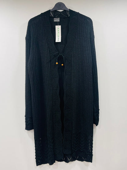 Elegant Crochet-Trim Long Cardigan