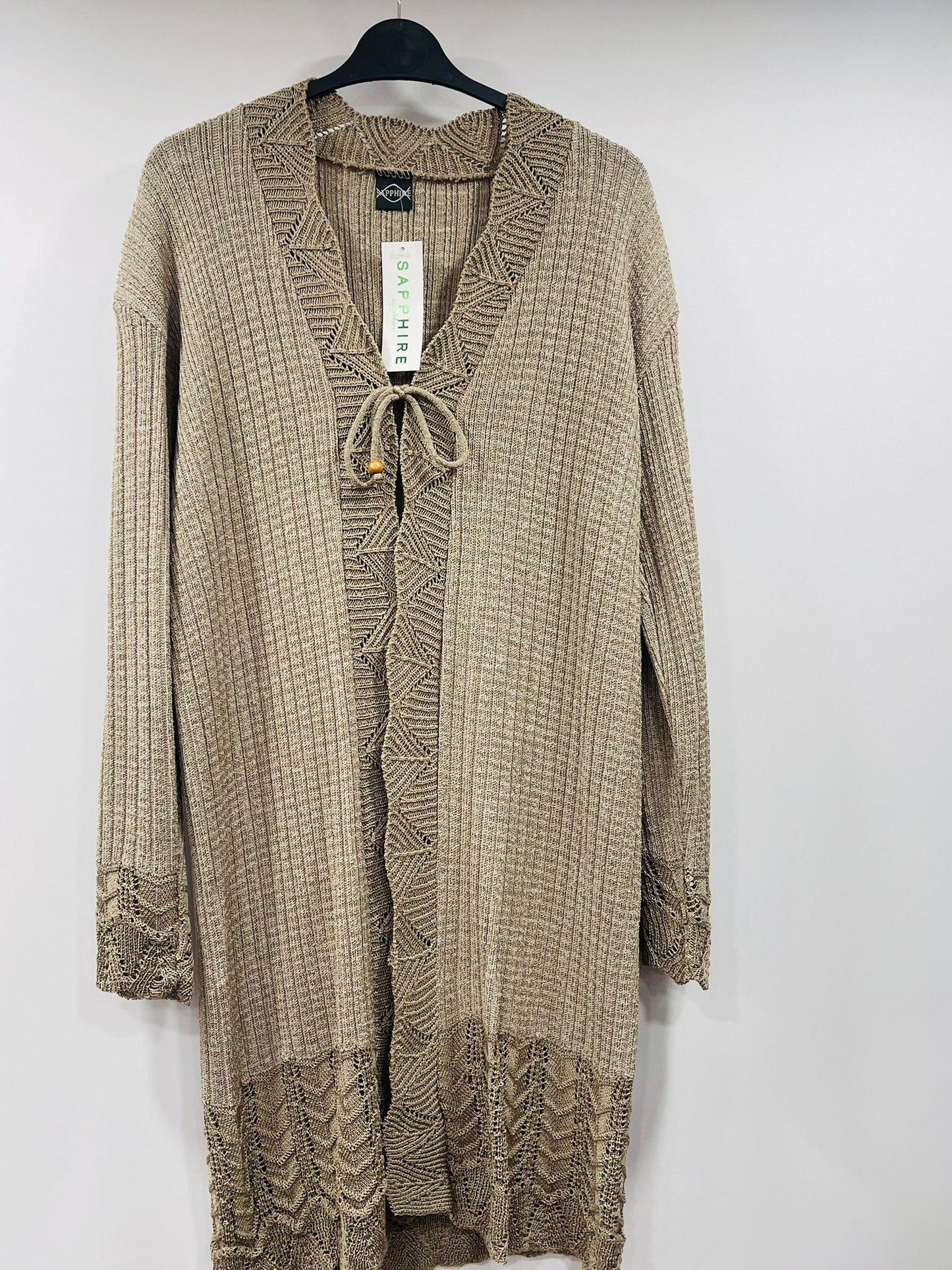 Elegant Crochet-Trim Long Cardigan