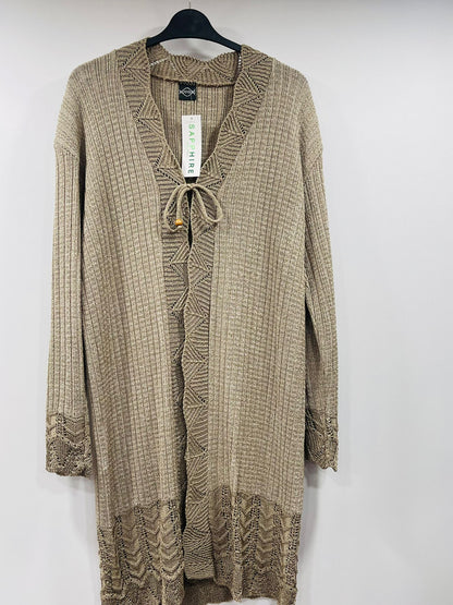 Elegant Crochet-Trim Long Cardigan