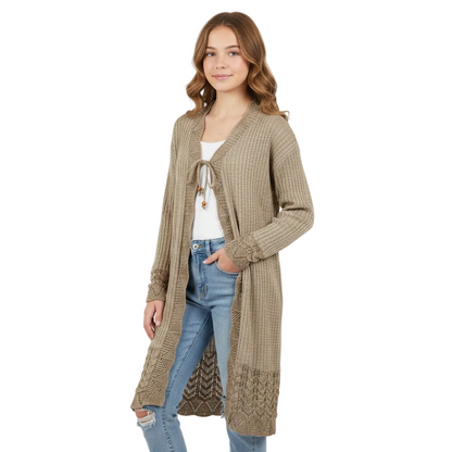 Women's Crochet Trim Long Cardigan | Elegant Open Front Layer