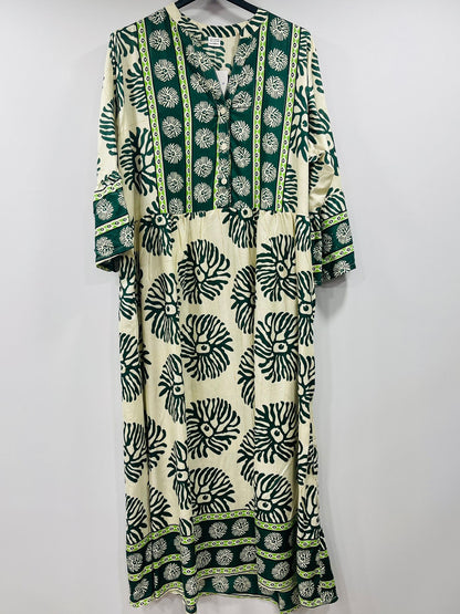 Monochrome Boho-Chic Kaftan Maxi Dress