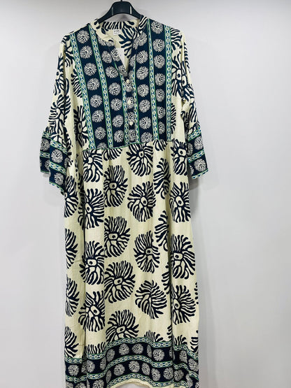 Monochrome Boho-Chic Kaftan Maxi Dress