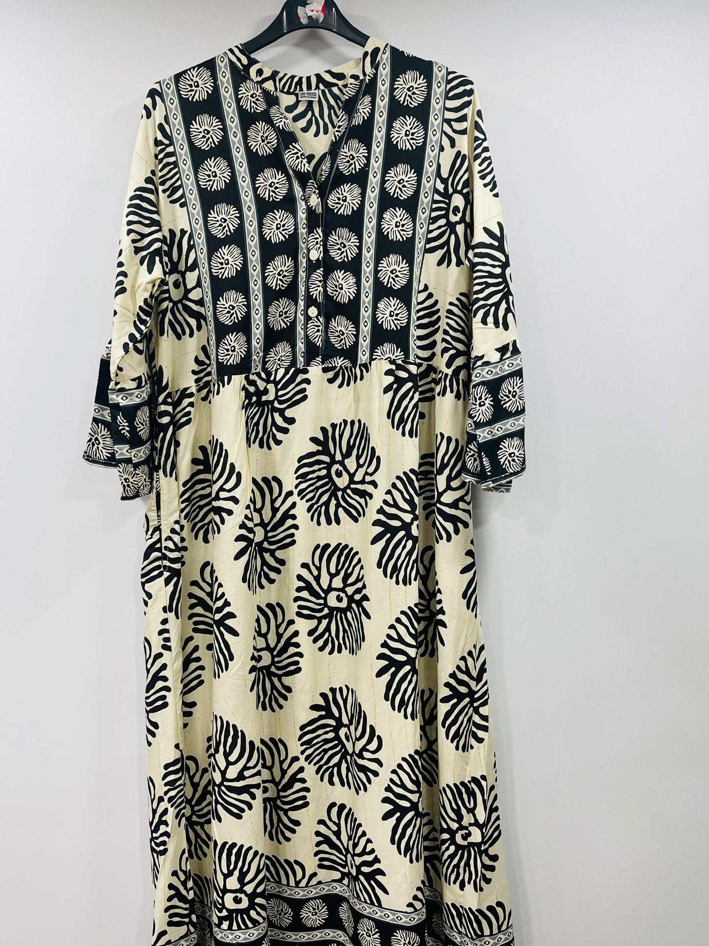 Monochrome Boho-Chic Kaftan Maxi Dress