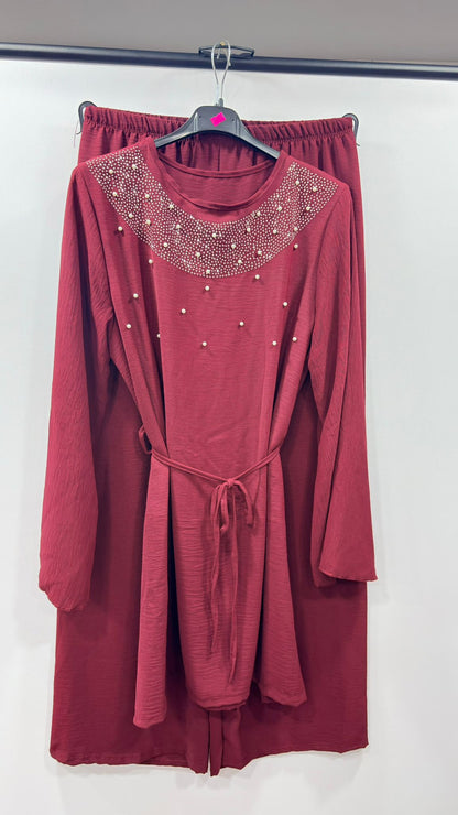 Pearl Embellished Tie-Waist Ladies Co-Ord Set