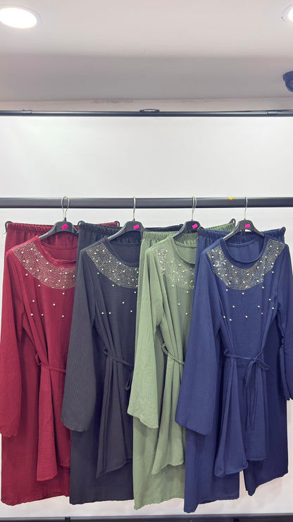 Pearl Embellished Tie-Waist Ladies Co-Ord Set