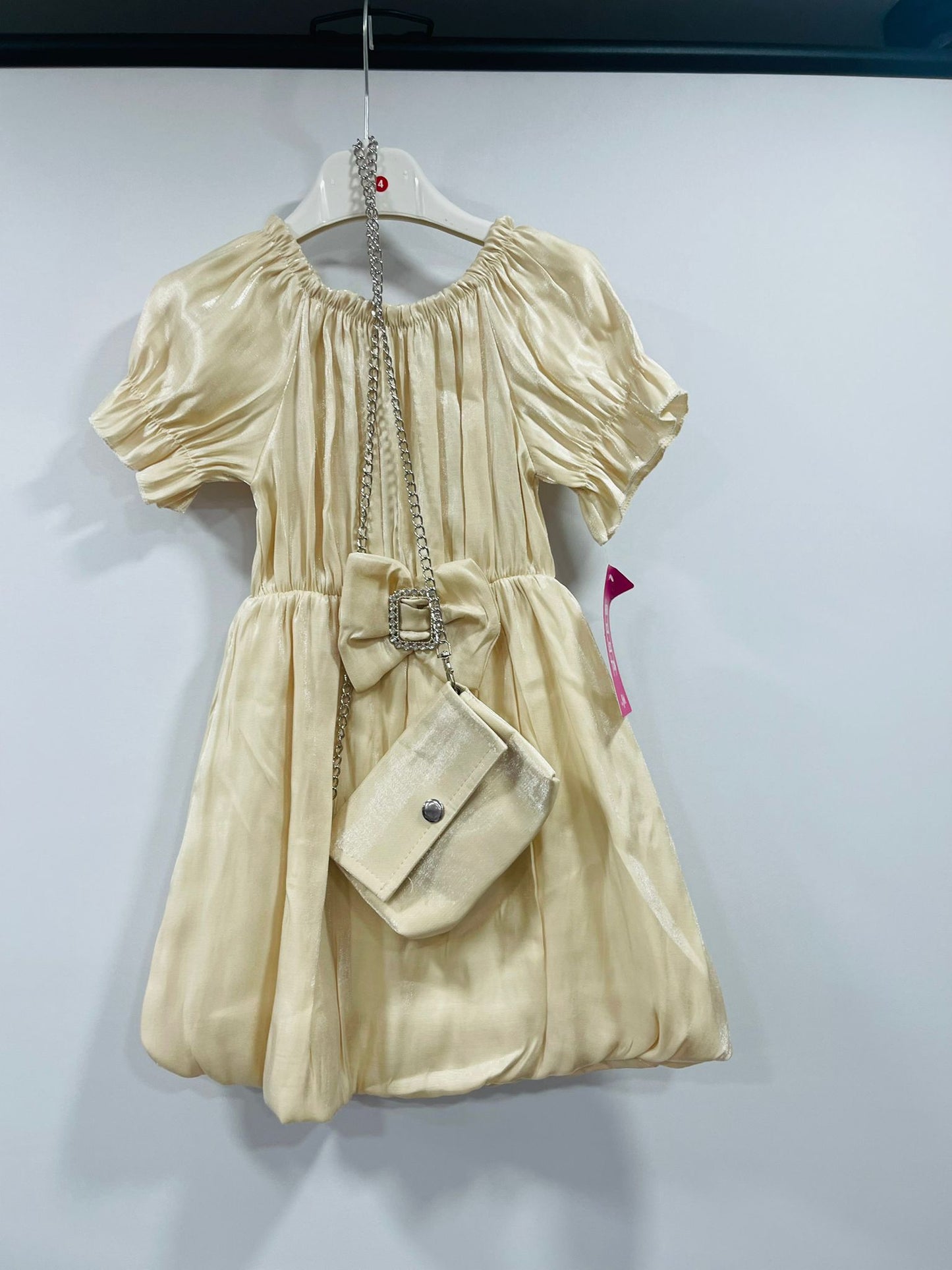Girls Elegant Ruched Party Dress with Matching Crossbody Bag