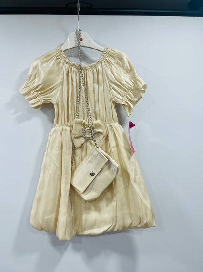 Girls Elegant Ruched Party Dress with Matching Crossbody Bag