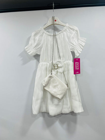 Girls Elegant Ruched Party Dress with Matching Crossbody Bag