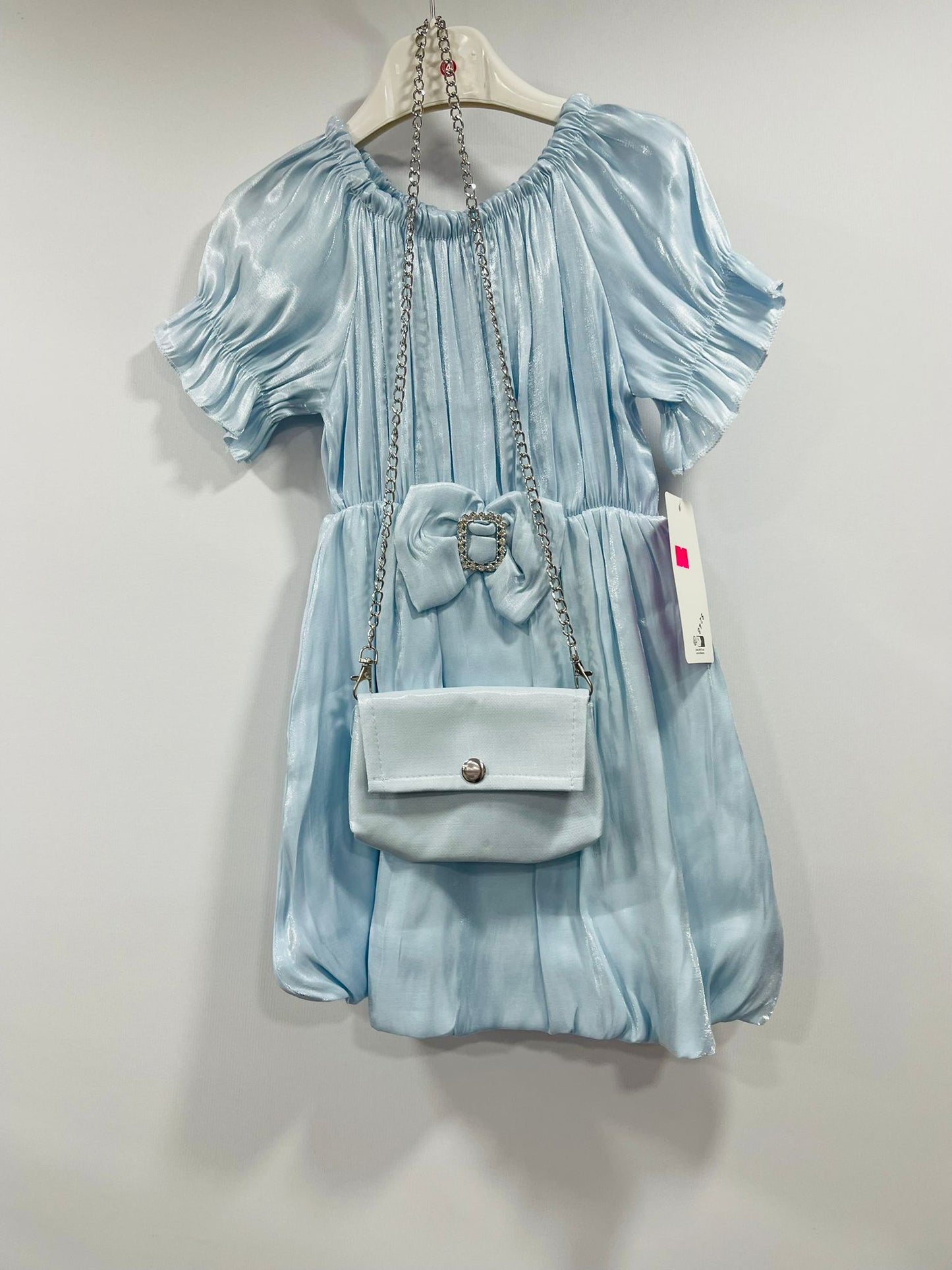 Girls Elegant Ruched Party Dress with Matching Crossbody Bag