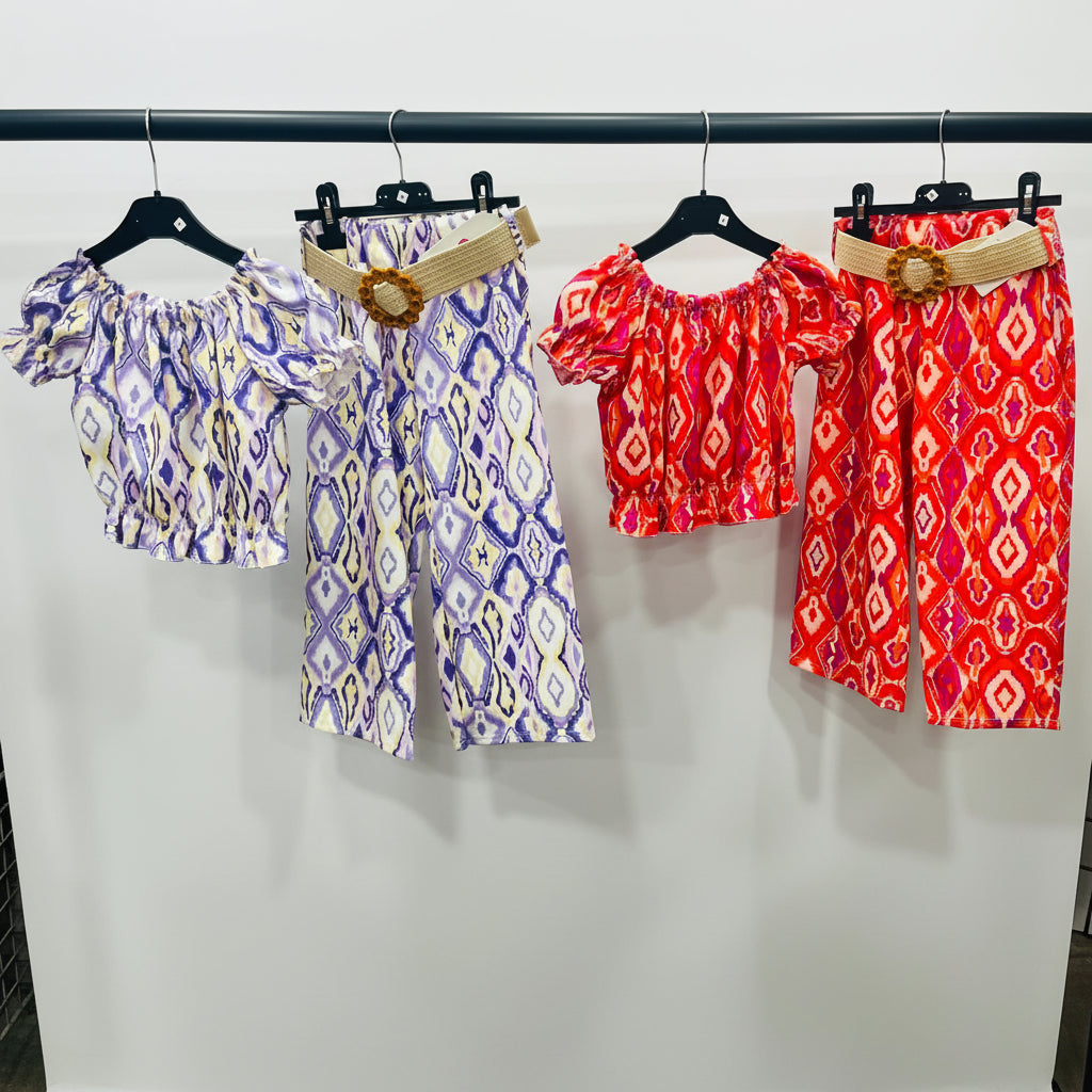 Colorful Off-the-Shoulder Matching Two-Piece Outfit