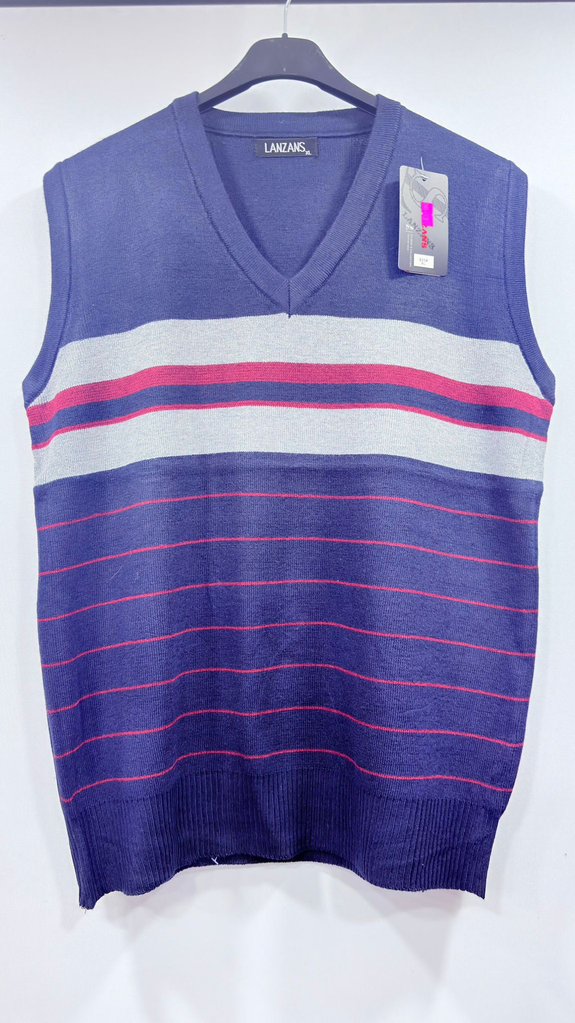 Classic V-Neck Knit Vest with Block Stripes