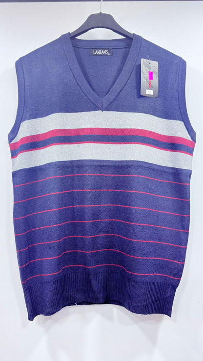Classic V-Neck Knit Vest with Block Stripes