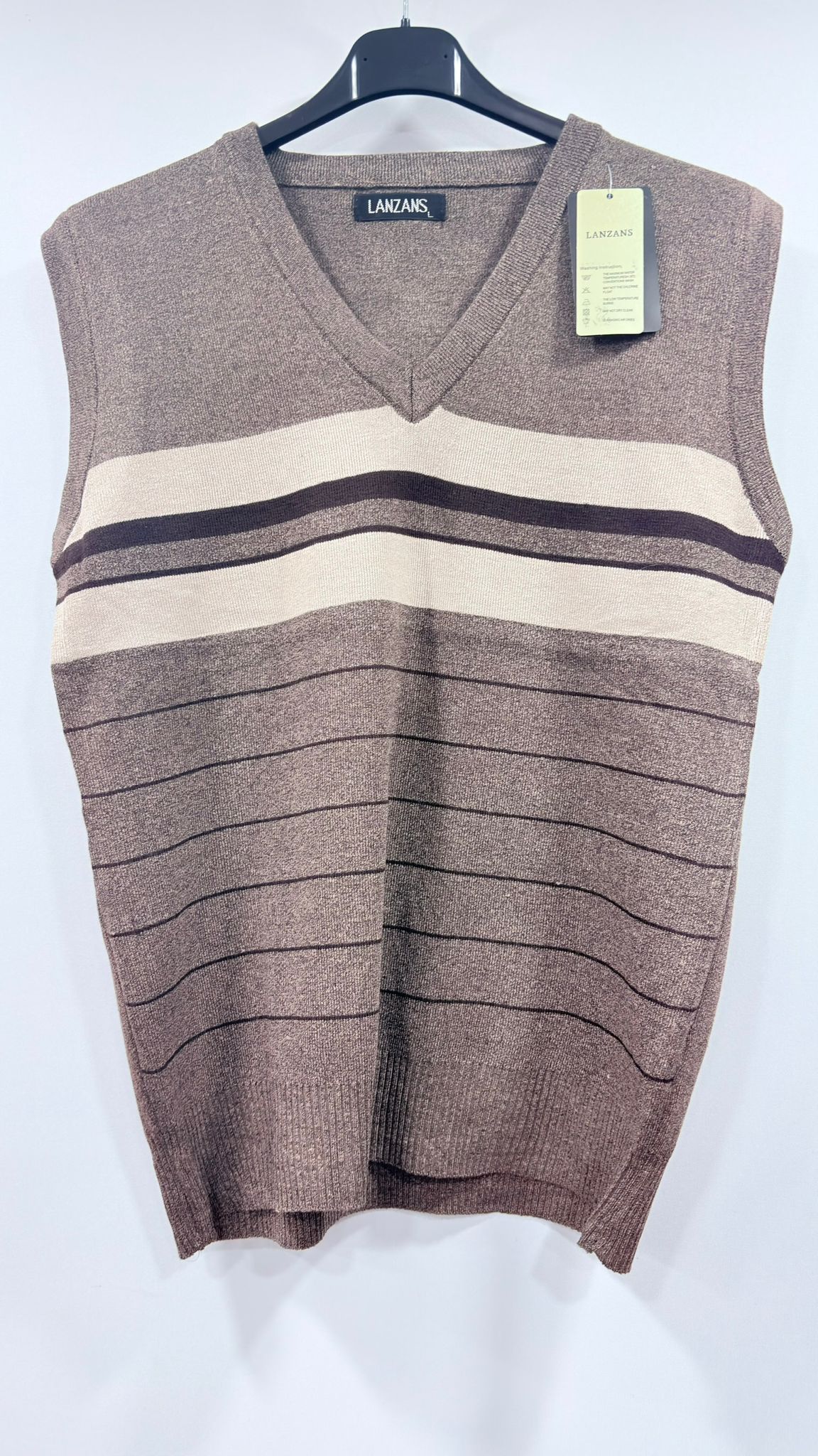 Classic V-Neck Knit Vest with Block Stripes
