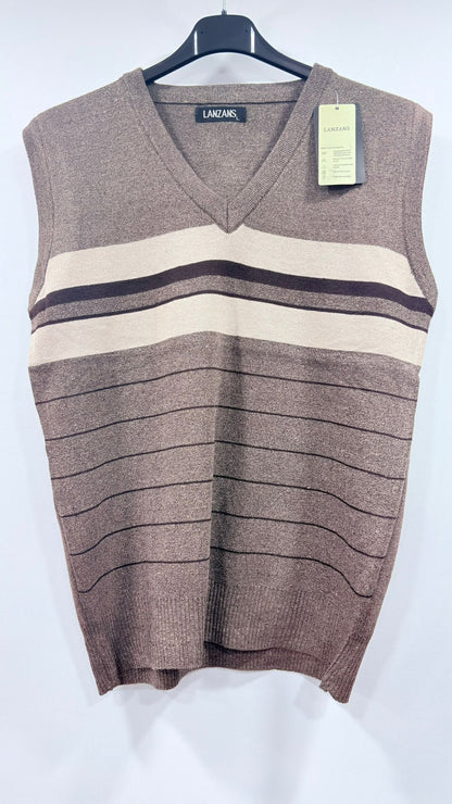 Classic V-Neck Knit Vest with Block Stripes